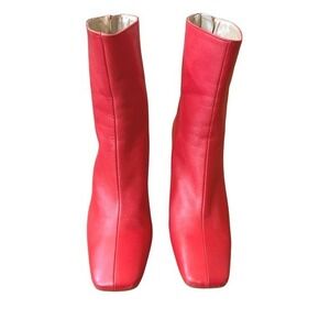 Intentionally Blank tabitha Red Leather Square Toe Block Heel Boots 38